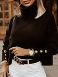 Solid High Collar Button Long Sleeve Sweater Shopvhs.com