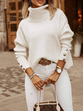 Solid High Collar Button Long Sleeve Sweater Shopvhs.com