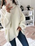 Solid High Collar Long Sleeve Knitted Sweater Shopvhs.com