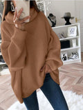 Solid High Collar Long Sleeve Knitted Sweater Shopvhs.com