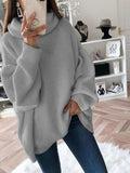 Solid High Collar Long Sleeve Knitted Sweater Shopvhs.com