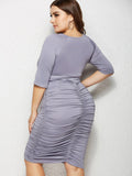 Solid High Stretch Pleated Plus Dress Shopvhs.com