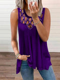 Solid Hollow Hot Diamond Sleeveless T-Shirt Shopvhs.com