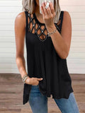 Solid Hollow Hot Diamond Sleeveless T-Shirt Shopvhs.com