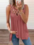 Solid Hollow Hot Diamond Sleeveless T-Shirt Shopvhs.com