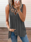 Solid Hollow Hot Diamond Sleeveless T-Shirt Shopvhs.com