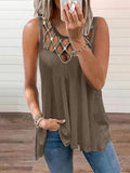 Solid Hollow Hot Diamond Sleeveless T-Shirt Shopvhs.com