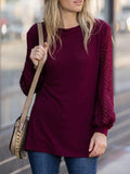 Solid Mesh Stitching Lantern Long Sleeve T-Shirt Shopvhs.com