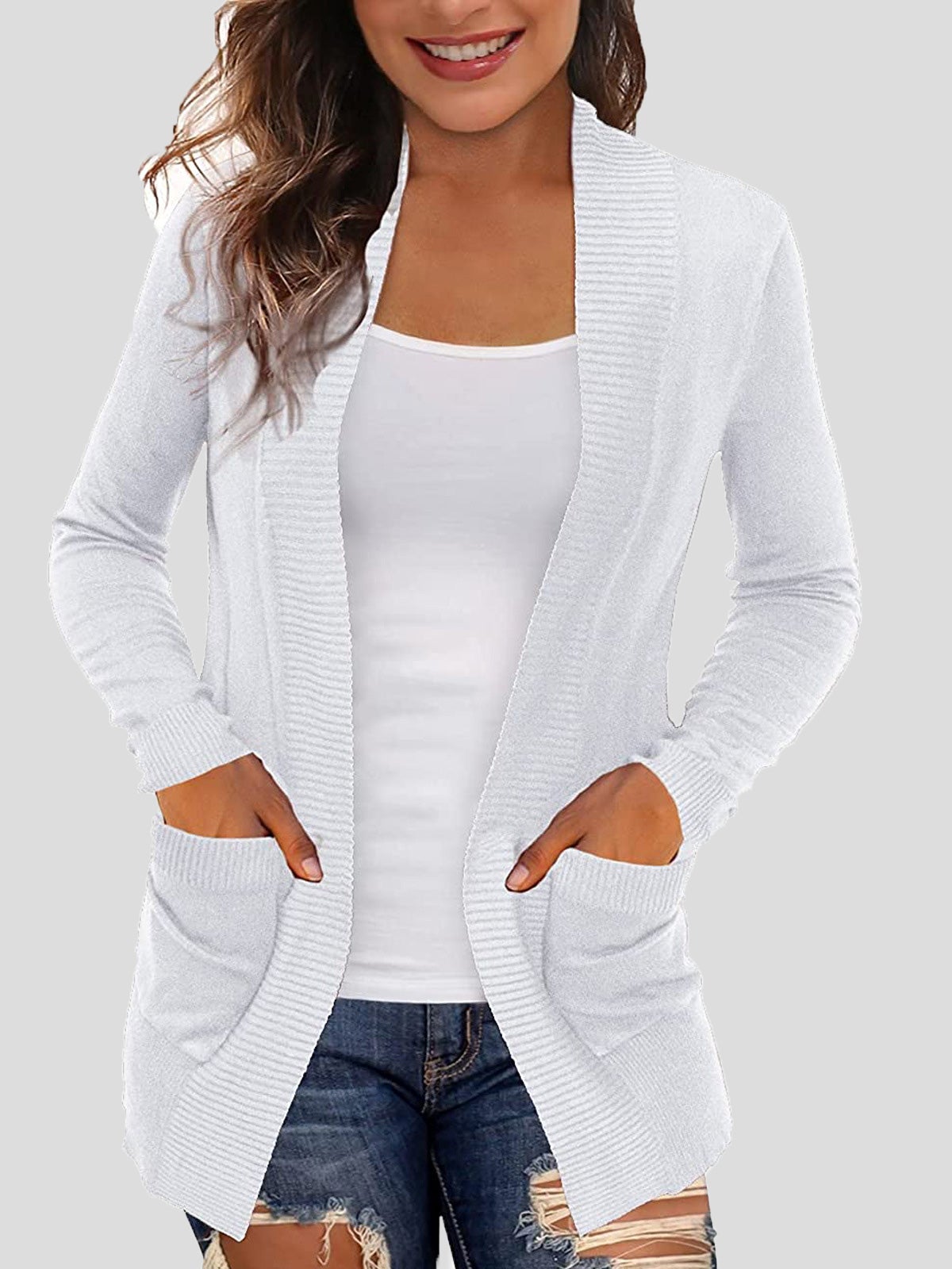 Solid Pocket Knitted Sweater Cardigan Shopvhs.com
