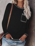 Solid Round Neck Pocket Long Sleeve T-Shirt Shopvhs.com