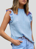 Solid Ruffled Sleeveless Casual Vest Shopvhs.com