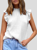 Solid Ruffled Sleeveless Casual Vest Shopvhs.com