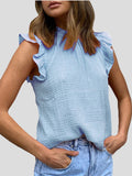 Solid Ruffled Sleeveless Casual Vest Shopvhs.com