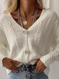 Solid V-Neck Button Long Sleeve Knitted Cardigan Shopvhs.com