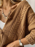 Solid V-Neck Button Long Sleeve Knitted Cardigan Shopvhs.com