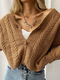 Solid V-Neck Button Long Sleeve Knitted Cardigan Shopvhs.com