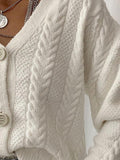 Solid V-Neck Button Long Sleeve Knitted Cardigan Shopvhs.com