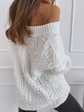 Solid V-Neck Hollow Pullover Long Sleeve Sweater Shopvhs.com