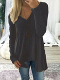 Solid V-Neck Irregular Long Sleeve T-Shirt Shopvhs.com