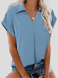 Solid V-Neck Short Sleeve Blouse Shopvhs.com