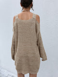 Solid color hollow off shoulder wool dress Shopvhs.com