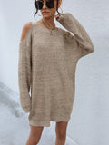 Solid color hollow off shoulder wool dress Shopvhs.com