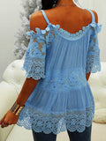 Solid color lace stitching  off-the-shoulder dress Shopvhs.com