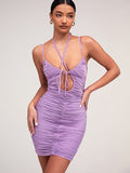 Solid color lace-up chest wrap suspender halter slim dress long skirt Shopvhs.com