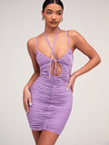 Solid color lace-up chest wrap suspender halter slim dress long skirt