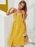 Solid color sleeveless V-neck dress Shopvhs.com