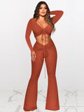 Solid colour pleated V-neck micro trousers two piece set Shopvhs.com