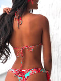 Spaghetti Strap Halter Tropical Print Bikini Shopvhs.com