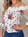 Speckled Print Sling Mesh Panel Blouse Shopvhs.com