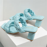 Square Toe Chunky Heel Solid Color Sandals Shopvhs.com