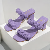 Square Toe Chunky Heel Solid Color Sandals Shopvhs.com