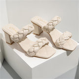 Square Toe Chunky Heel Solid Color Sandals Shopvhs.com