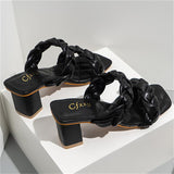 Square Toe Chunky Heel Solid Color Sandals Shopvhs.com