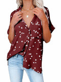 Star Print V-neck Buttoned Bat Short-sleeve Shirt Shopvhs.com