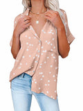 Star Print V-neck Buttoned Bat Short-sleeve Shirt Shopvhs.com