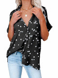 Star Print V-neck Buttoned Bat Short-sleeve Shirt Shopvhs.com