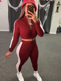 Stitching long-sleeved tight-fitting sports fitness suit women Shopvhs.com