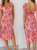 Straight Neck Printed Split Dress Shopvhs.com