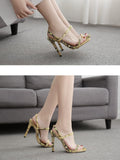 Strap On Trendy Snake Print Peep-toe Stiletto Sandals Shopvhs.com