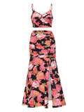 Strap Printed Pleated Slit Sexy Two Piece Dress Shopvhs.com
