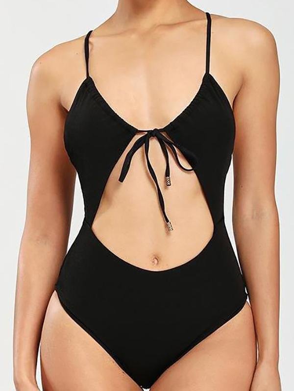 Strap Tie Front Hollow Triangle One-piece Swimsuit Shopvhs.com