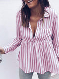 Striped Button Pocket Long Sleeve Blouse Shopvhs.com