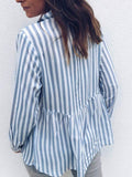 Striped Button Pocket Long Sleeve Blouse Shopvhs.com