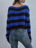 Striped Distressed Drop Shoulder Crop Sweater Shopvhs.com