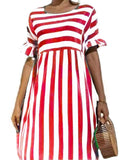 Striped Lotus Leaf Sleeve Mid-Waist Round Neck A-Line Dress Shopvhs.com