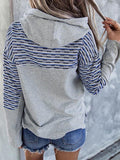 Striped Pocket Long Sleeve Casual Hoodie Shopvhs.com